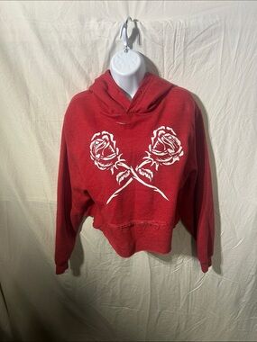 Vintage Women’s Red Cropped Rose Graphic Hoodie